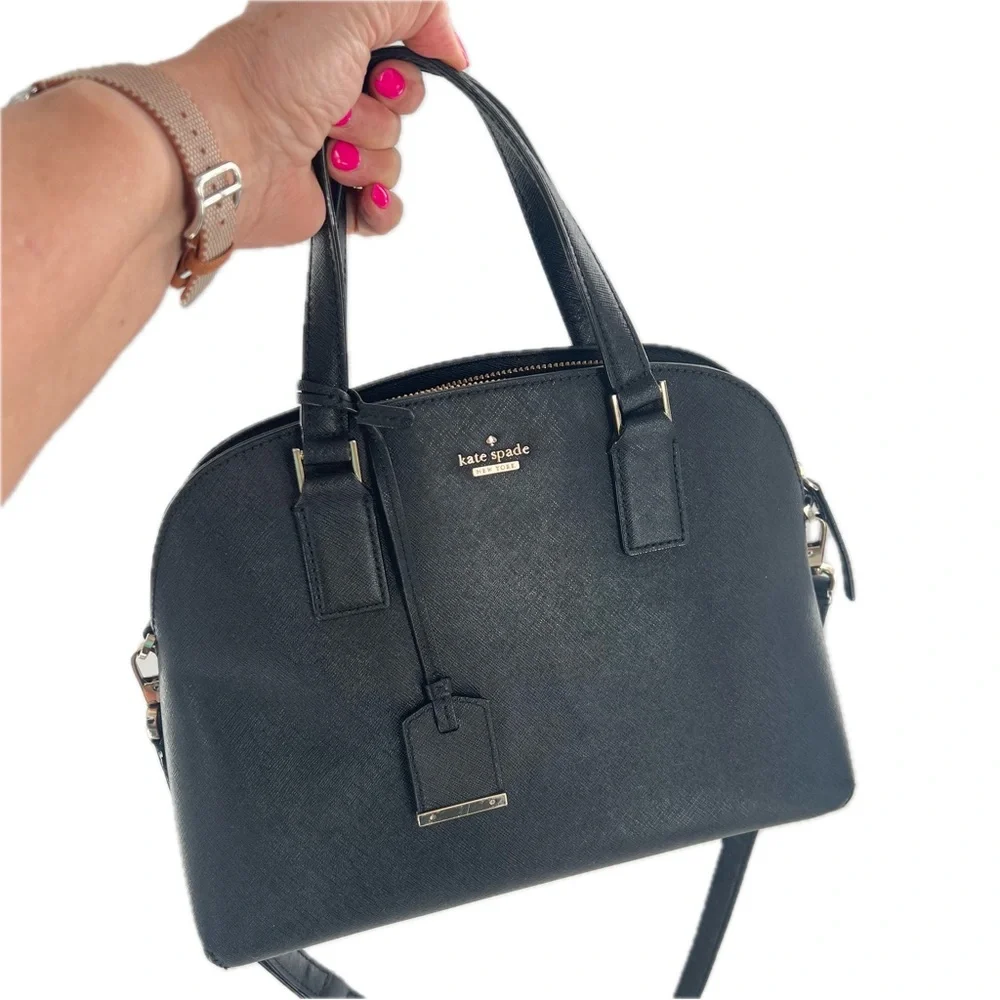 Kate Spade New York Cameron Street Large Lottie Satchel Crossbody Black Leather